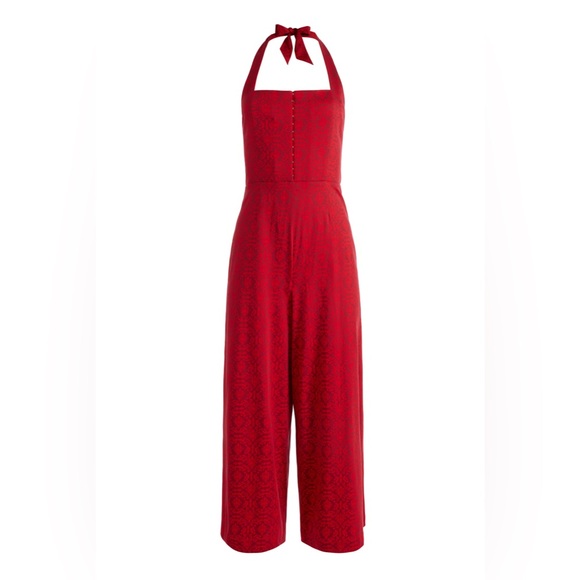 Alice + Olivia Red Halter Jumpsuit Wide-Leg Elegance - Picture 5 of 8